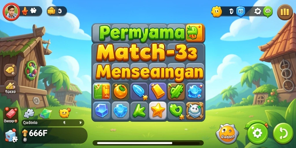 Tampilan gameplay Match-3 yang seru dan menantang di 666F.