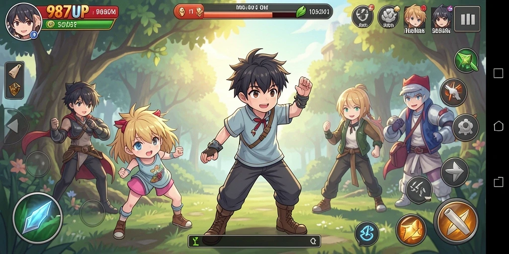 Tampilan gameplay 987UP yang memukau dengan karakter anime favorit.