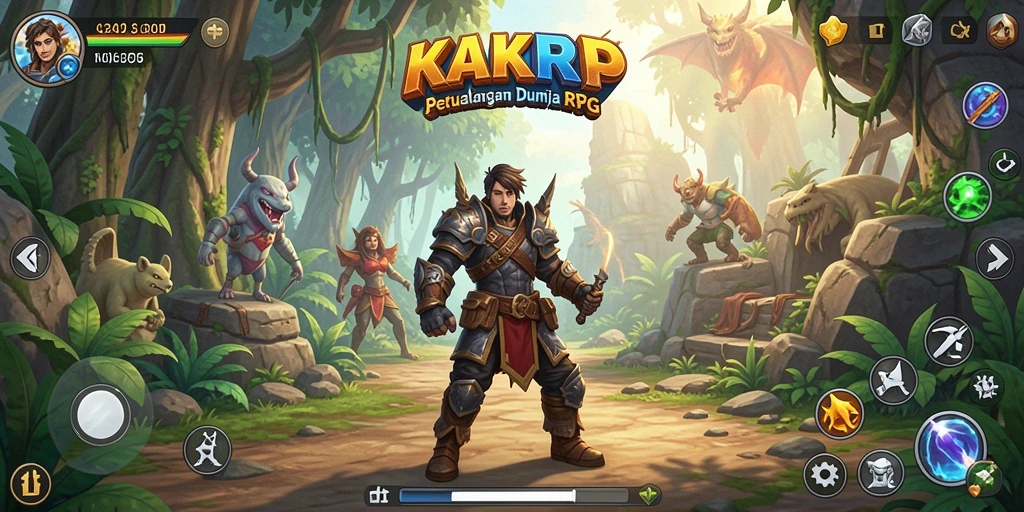 Screenshot utama KAKRP menampilkan aksi pertempuran seru dalam dunia RPG.