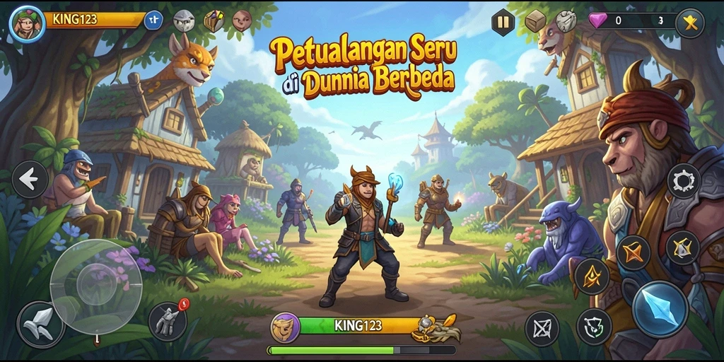Screenshot gameplay KING123 yang menampilkan aksi petualangan seru.