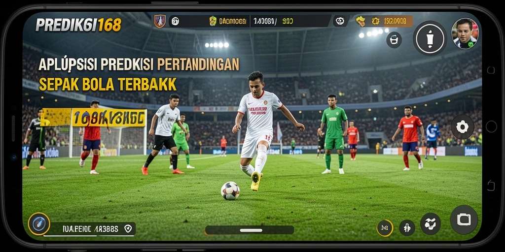 Tangkapan layar PREDIKSI168 menampilkan antarmuka aplikasi dengan prediksi pertandingan sepak bola.