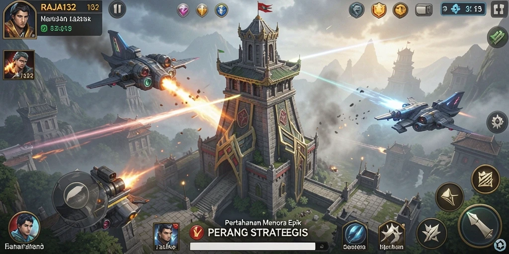 Tampilan permainan Tower Defense yang menegangkan dan strategis di RAJA132.